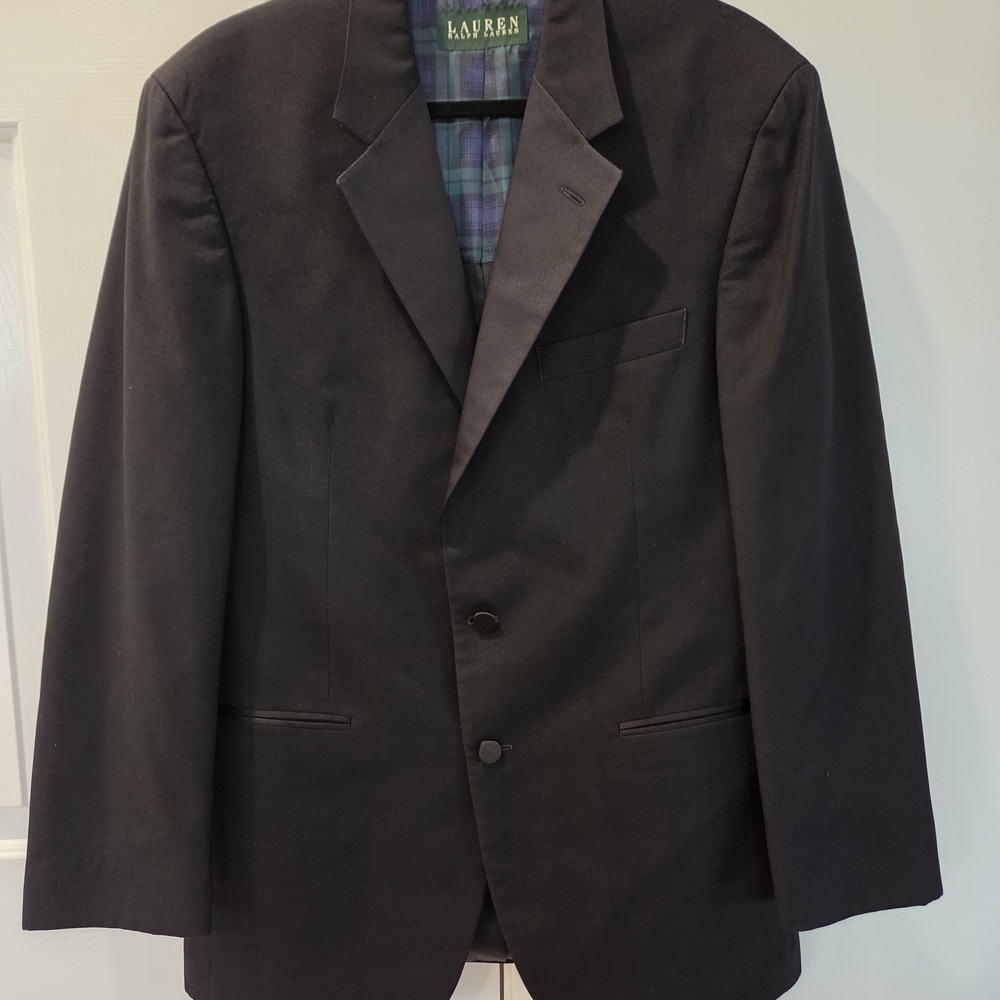 Lauren Ralph Lauren Wool Tuxedo Jacket Men 40R Black Blazer 2 Button